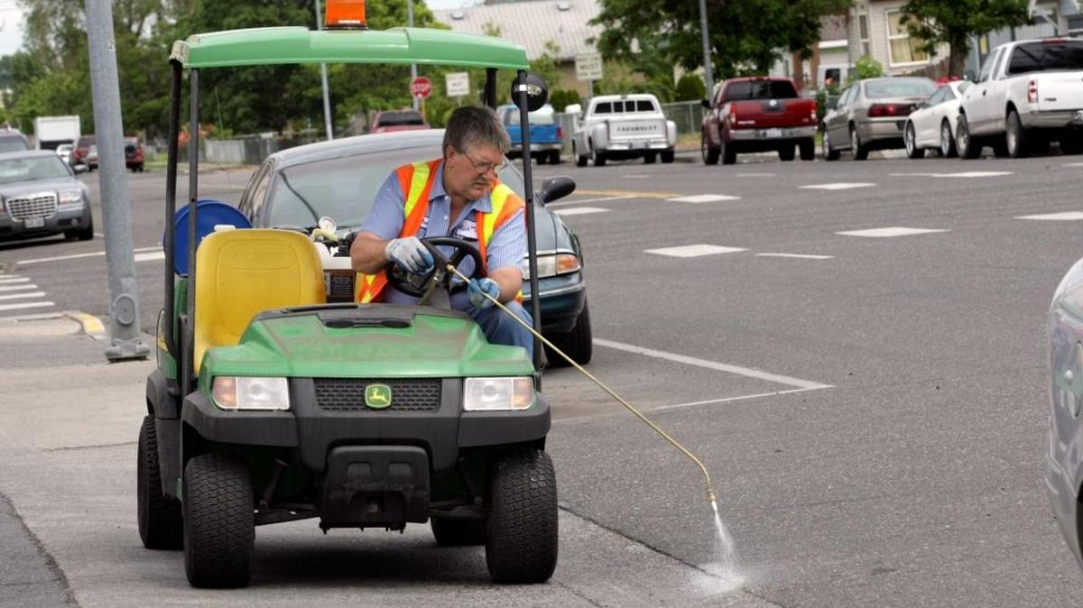 Pasco Public Works crews are out removing pesky and unsightly weeds that are growing in the streets to help keep the city clean and attractive. In 2010, city employees used golf carts equipped with sprayers to apply weed killer along sidewalks, curbs and gutters.
