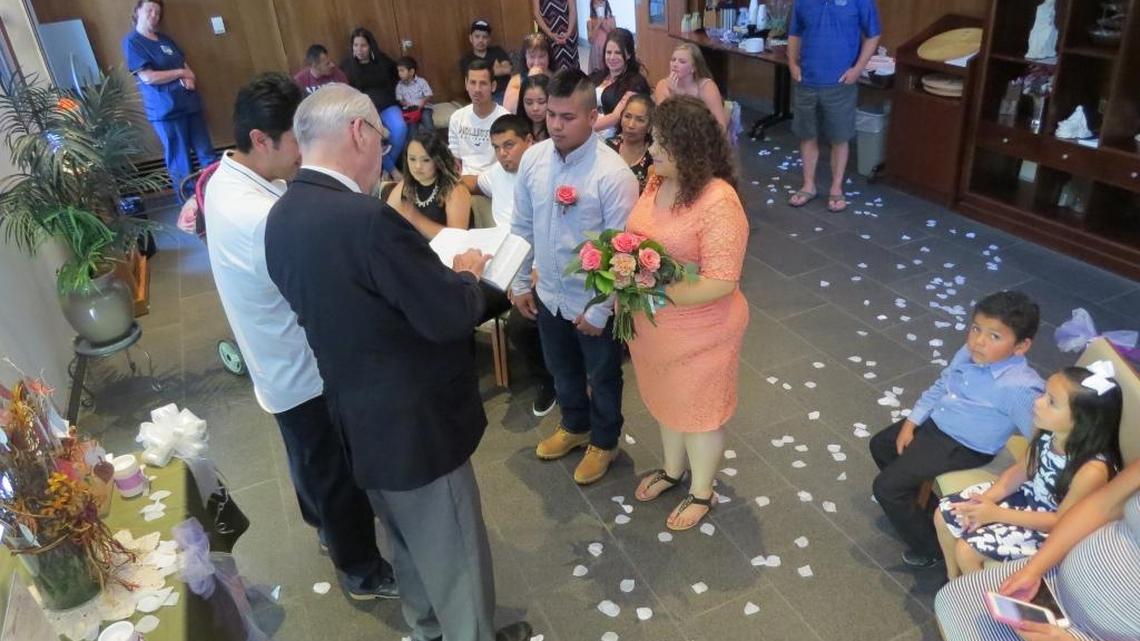 Jose Mojica and Yessica Pacheco were married in the chapel of Kadlec’s Regional Medical Center in Richland after the unexpected birth of their son derailed their original plans.