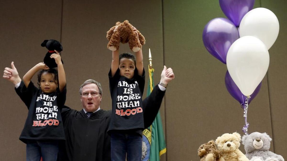 Adoptions will be celebrated at 3 p.m. Friday at the Benton County Justice Center in Kennewick as part of National Adoption Day. At least seven children are expected to become official members of their new families, like Romeo and Elias Sparks did in 2015 during a ceremony before now-retired Court Commissioner Joseph Schneider.