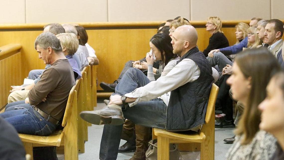 Members of the Sandra Harris’ family, friends and members of law enforcement watch Friday’s sentencing Theresa Wiltse in Benton County Superior Court. The former prison guard will spend the rest of her life behind bars for kidnapping and murdering the Kennewick woman.