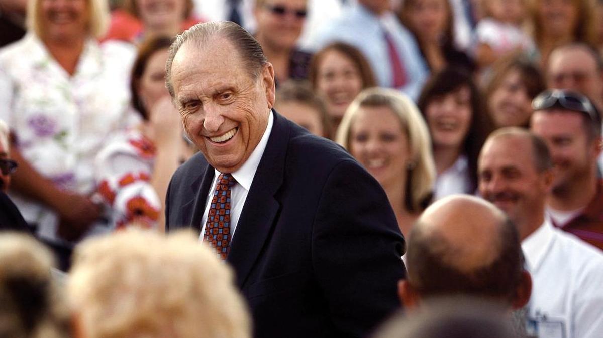 In this 2008 photo, Thomas S. Monson attends the cultural celebration performed by the youth of the Twin Falls Temple District in Idaho.