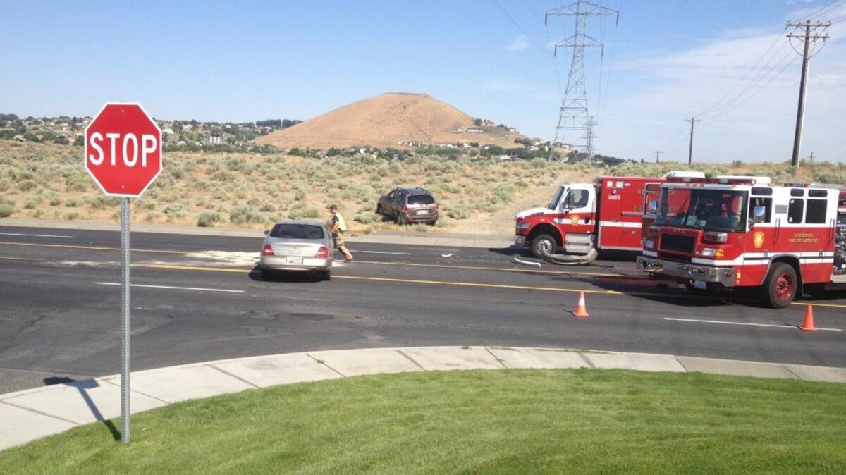 Clearwater Avenue was closed about 9:15 a.m. Monday when two cars colliding between Leslie Road and South Utah Street, sending both drivers and three children to the hospital. No one was seriously hurt.