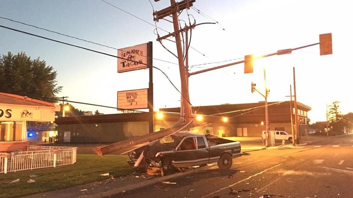 Officers reported the collision about 8 p.m. near Fifth Avenue and Court Street. Some neighborhoods north of Court Street temporarily had no power, police said.