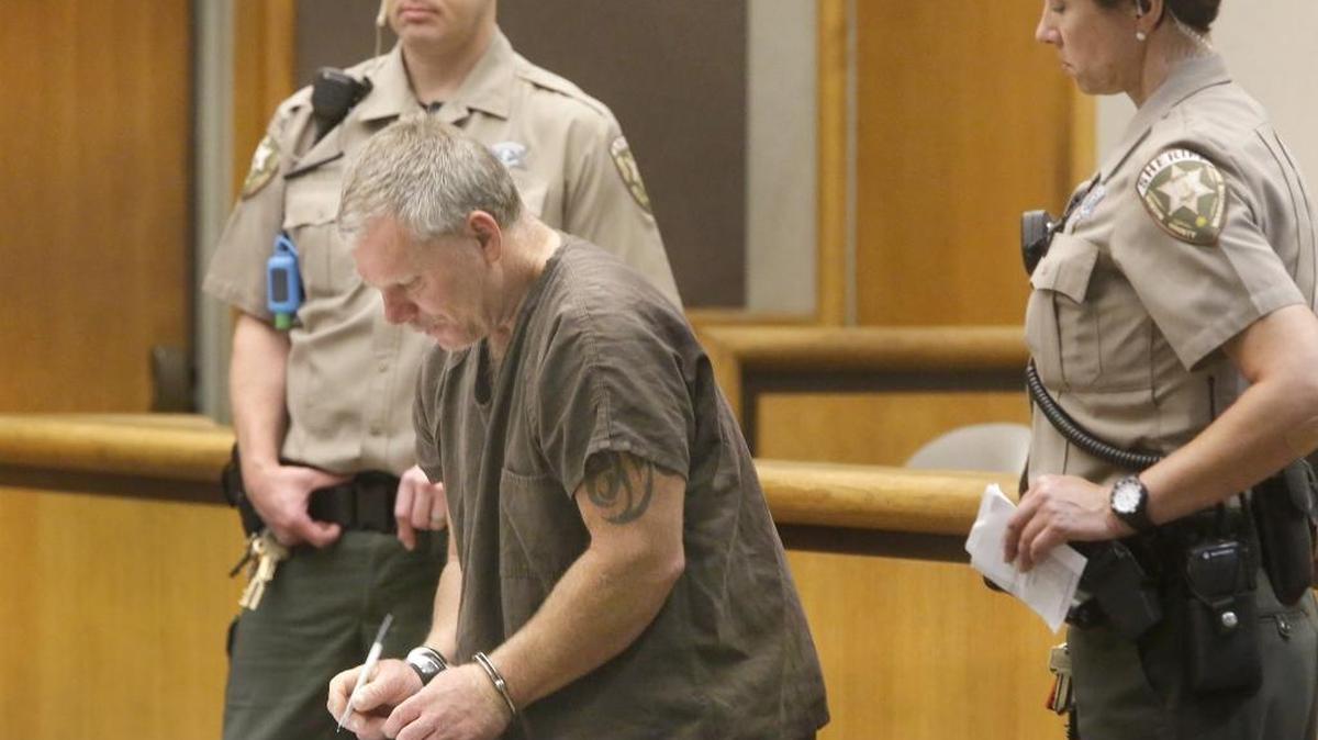 William Barrett, 47, of Kennewick, appears Wednesday for his arraignment in Benton County Superior Court as one of five more men charged in the recent child sex sting undercover operation in Richland.