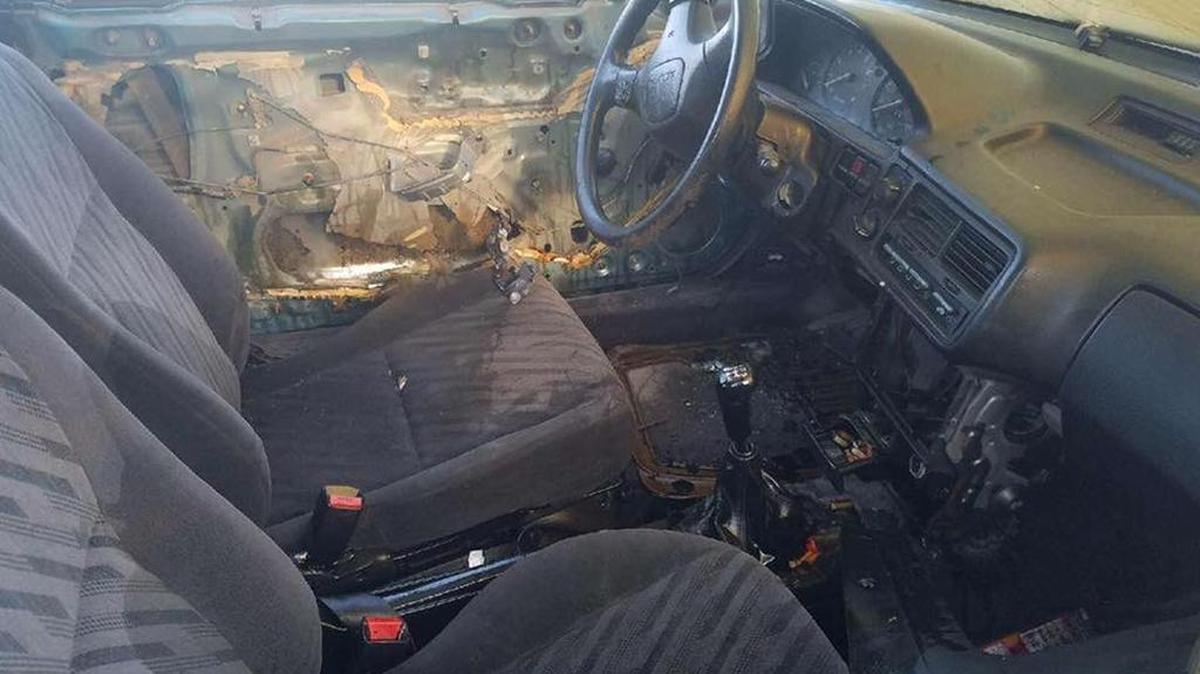 This stolen car was discovered in an gravel pit near Kahlotus on Tuesday morning. The vehicle was partially burned.