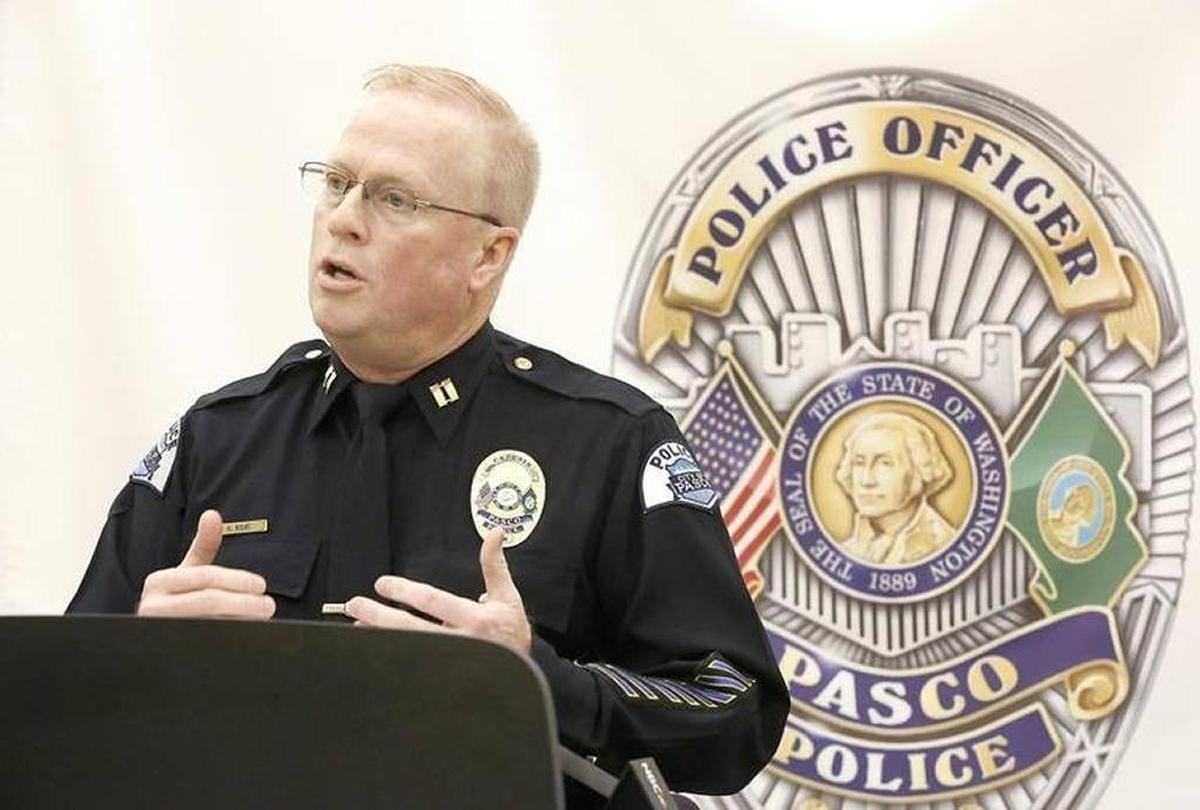 Capt. Ken Roske of the Pasco Police Department holds a press conference Tuesday morning about the officer-involved shooting Sept. 16.