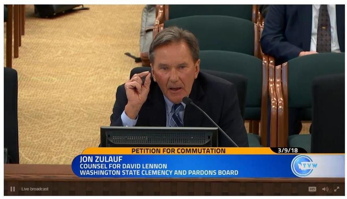 Jon Zulauf, a lawyer and founder of The Seattle Clemency Project, argued on behalf of David John Lennon’s petition for commutation.