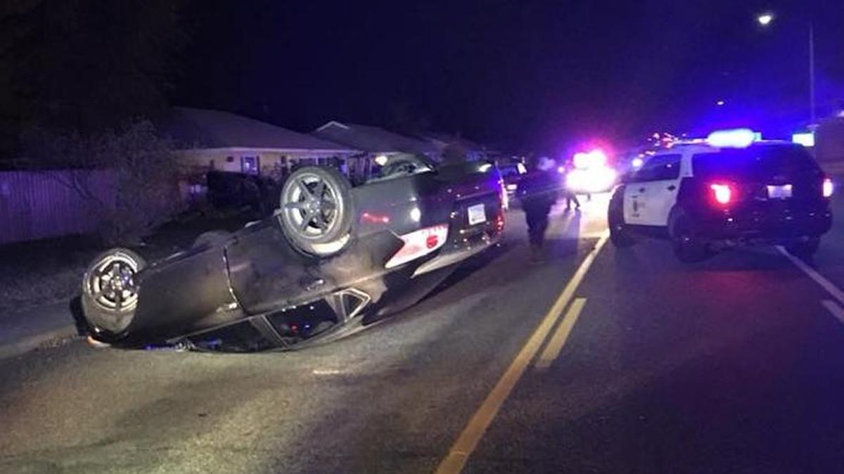 A woman apparently fell asleep behind the wheel and flipped her car early Tuesday morning on 10th Avenue in Kennewick.