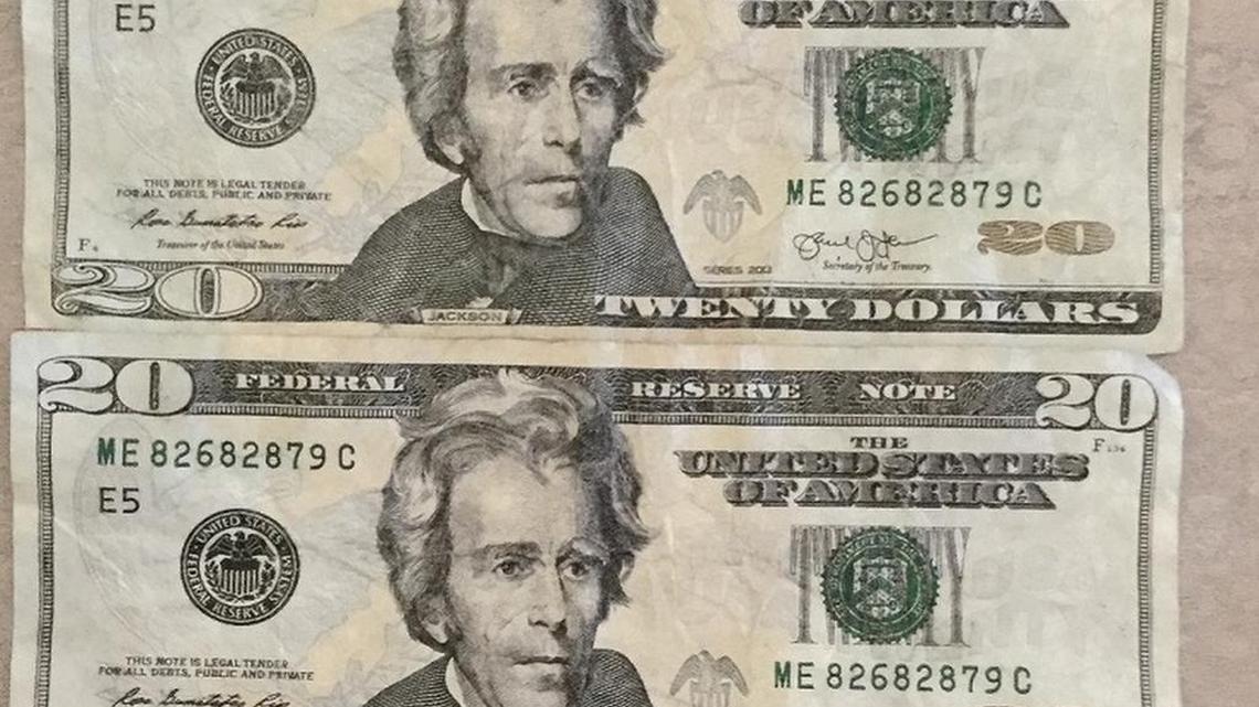 4 fake $20 bills with the same serial number used at Kennewick hotel ...