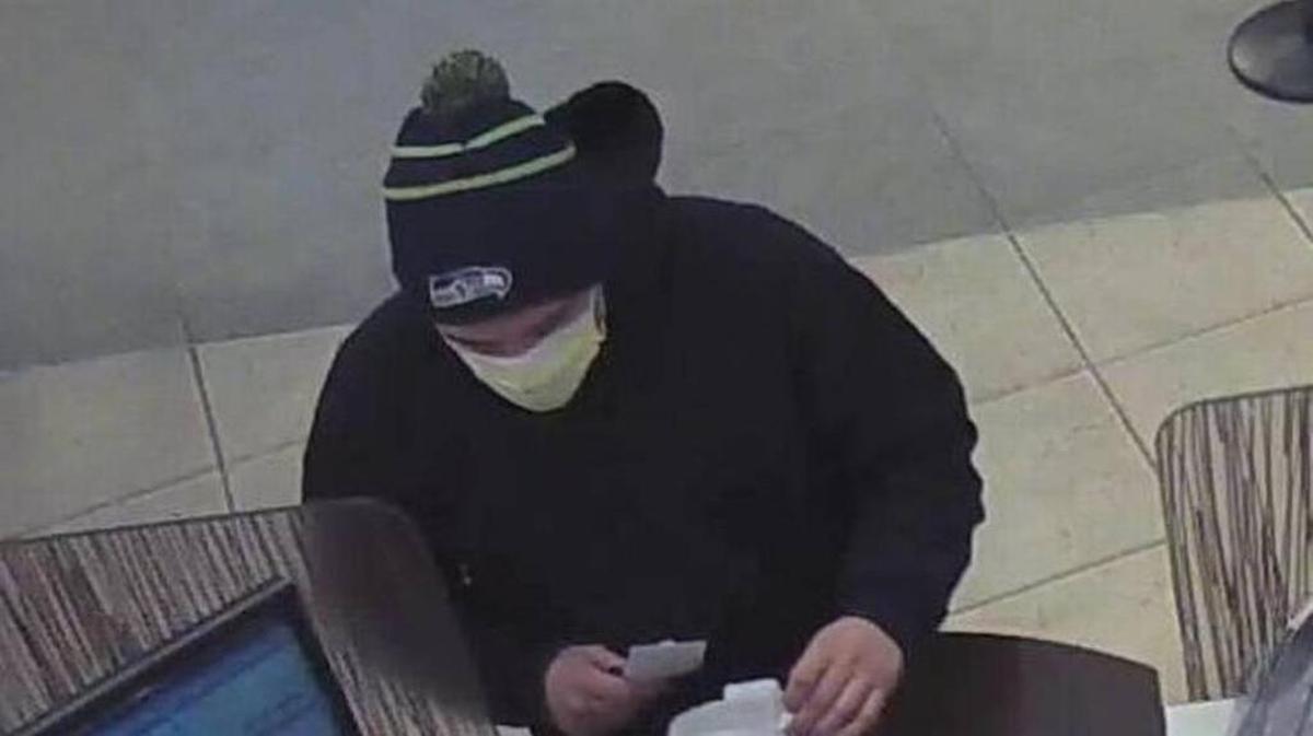Kennewick police released this image of the suspect in Saturday’s robbery of Gesa Credit Union on North Huntington Street. It’s not clear if the same robber is suspected in Pasco’s holdup at Yakima Federal Savings at Road 36 and Court Street Monday.