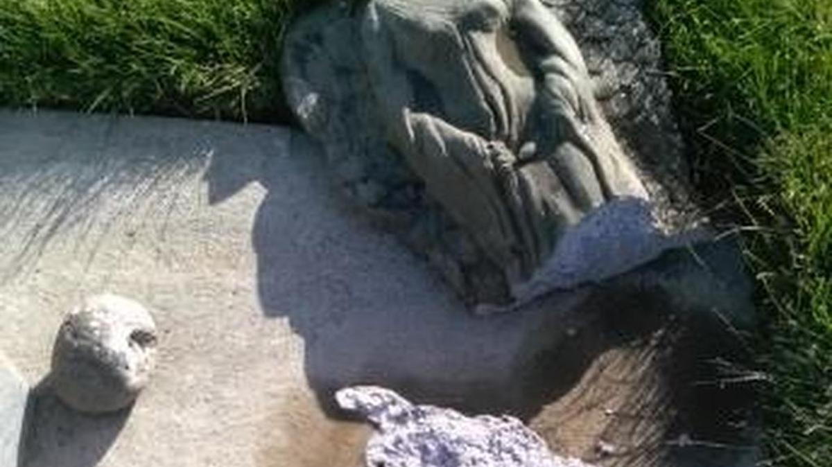 An angel broken from a headstone at the Mountain View Cemetery in Connell.