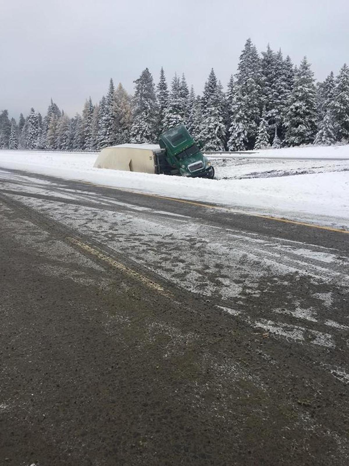 Interstate 84 shut near Meacham is closed after a hazardous materials truck tipped over and landed on its side on the highway.