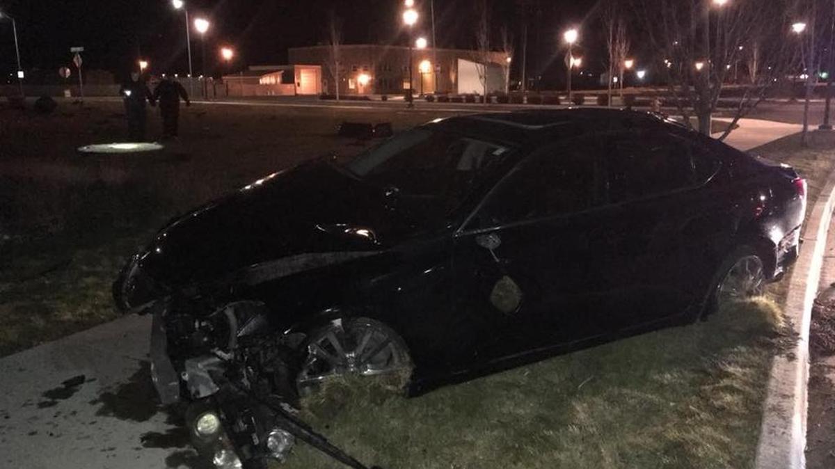 A Lexus was abandoned after hitting a boulder and rolling at Osprey Pointe Avenue in Pasco.