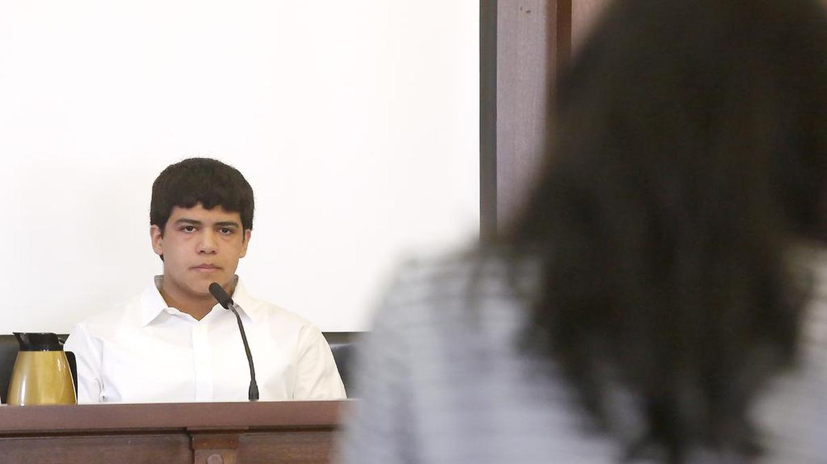 Murder trial co-defendant Abraham Barajas takes the stand Tuesday morning in Franklin County Superior Court against Chris Pedroza-DeSantiago. Barajas was 15 when Juan C. Melgoza was shot and killed on Feb. 4, 2015, outside Fiesta Foods in Pasco.