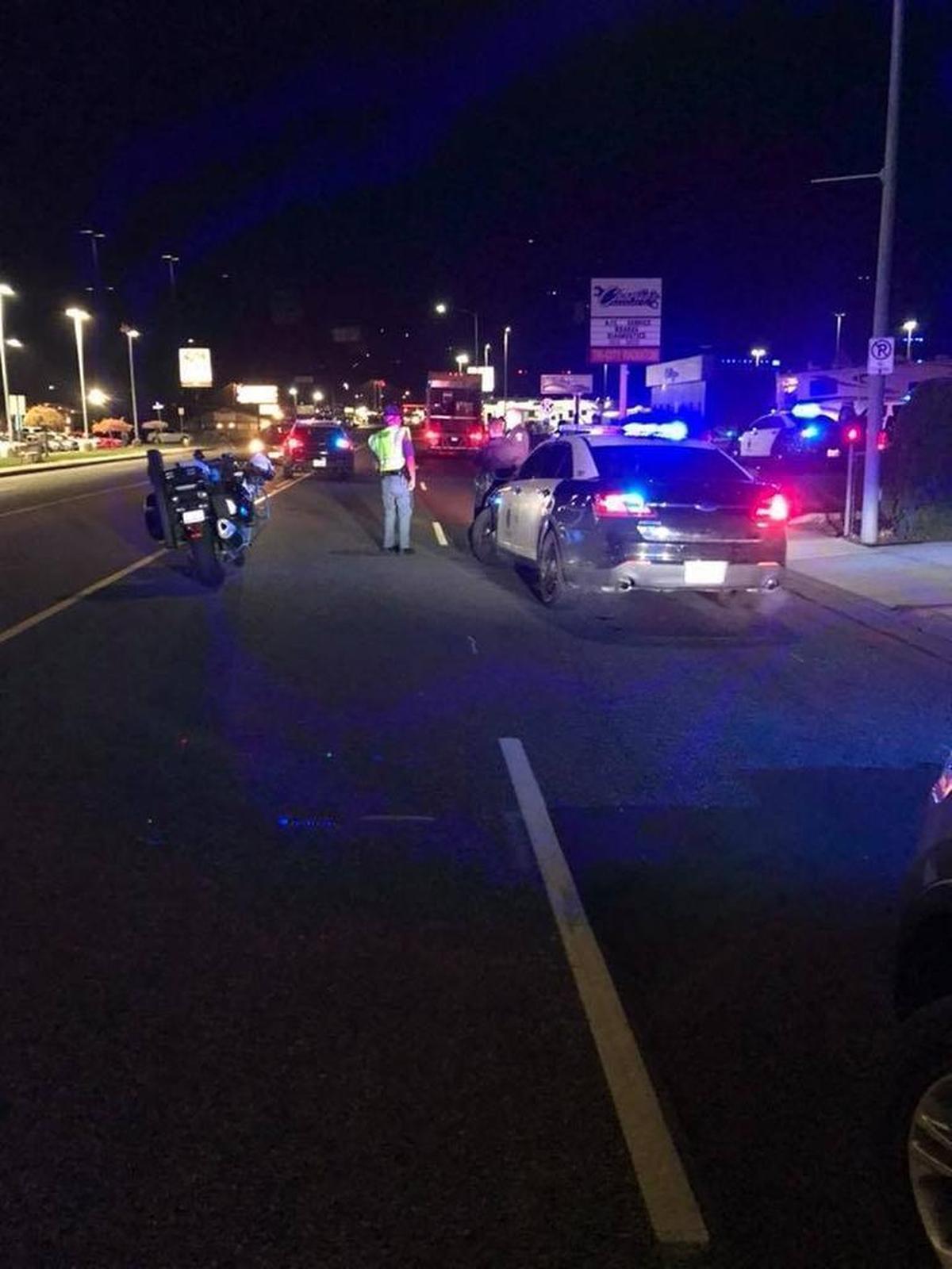 A pedestrian was hit by a semi crossing Columbia Drive in Kennewick about 7:30 p.m. Tuesday and died.