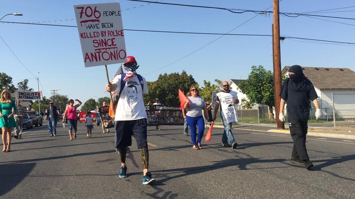 Demonstrators march through Pasco streets in protest of police shooting