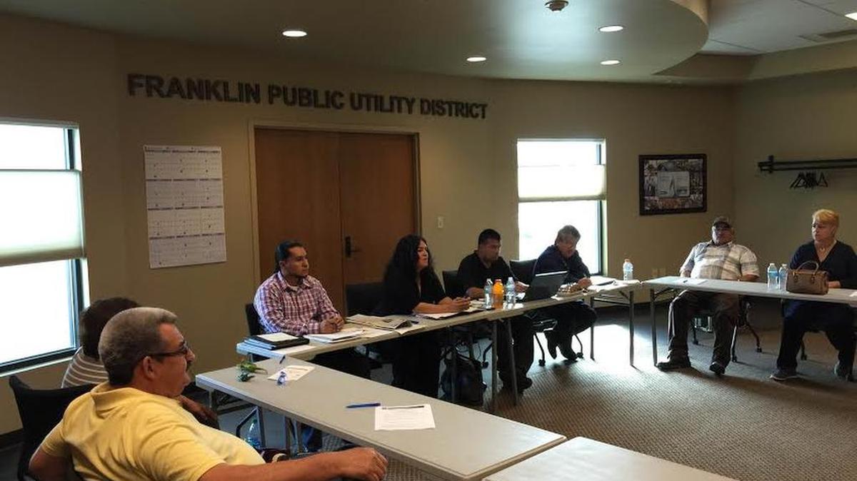 
Latino Civic Alliance Chairwoman Nina Martinez, second from left, speaks during a community meeting Saturday in Pasco.
