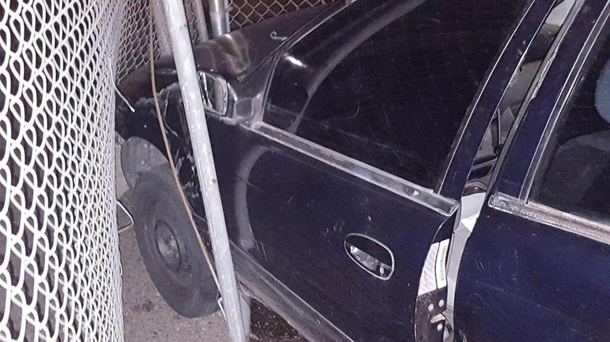 Police are looking for a man who crashed a dark blue Kia Sephia into a fence in Kennewick late Tuesday night. He left the car and ran away.