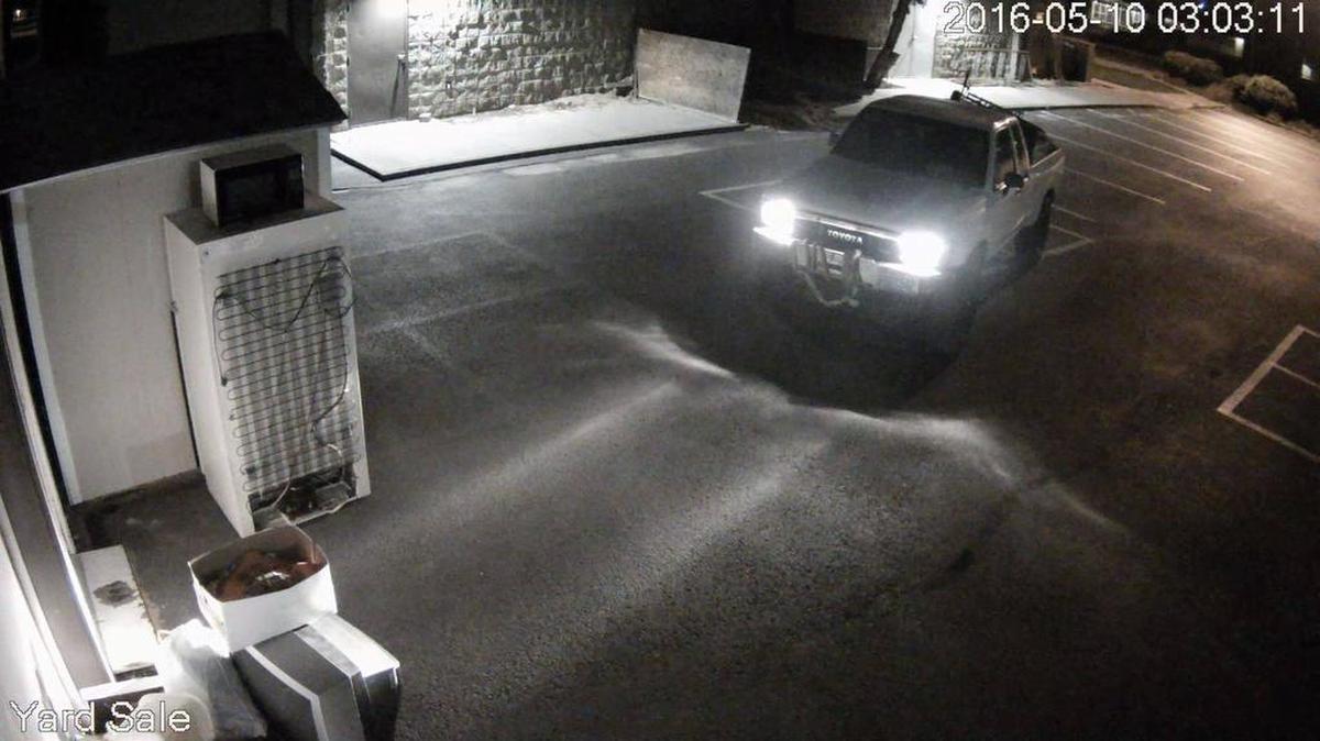 Kennewick police are looking for this truck and a man and woman who used it to steal charity items at St. Joseph’s Catholic School.