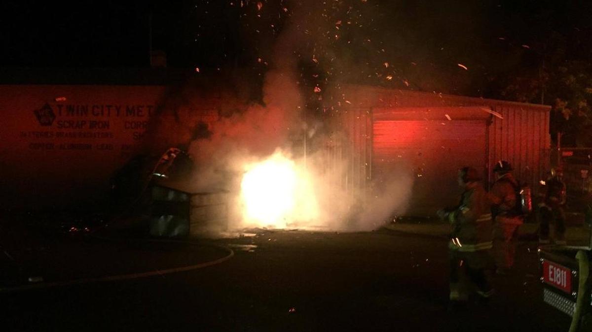 An arson fire early Saturday morning at Twin City Metals ignited the natural gas main.