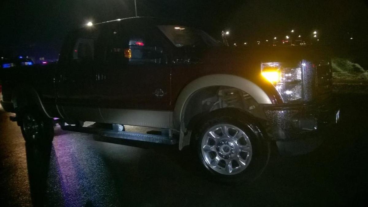 Spike strips were used on Keene Road to stop this pickup, which Washington State Patrol was pursuing.