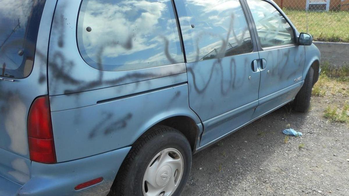 The van disappeared from the 800 block of South Eighth Avenue sometime over the weekend, police said. Vandals first painted the van two months ago, which has not been cleaned off.