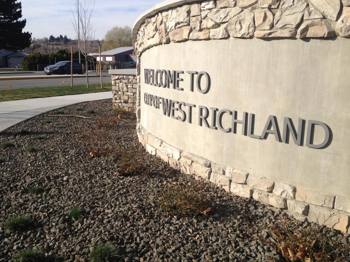The city of West Richland sign near the Yakima River on West Van Giesen Street.