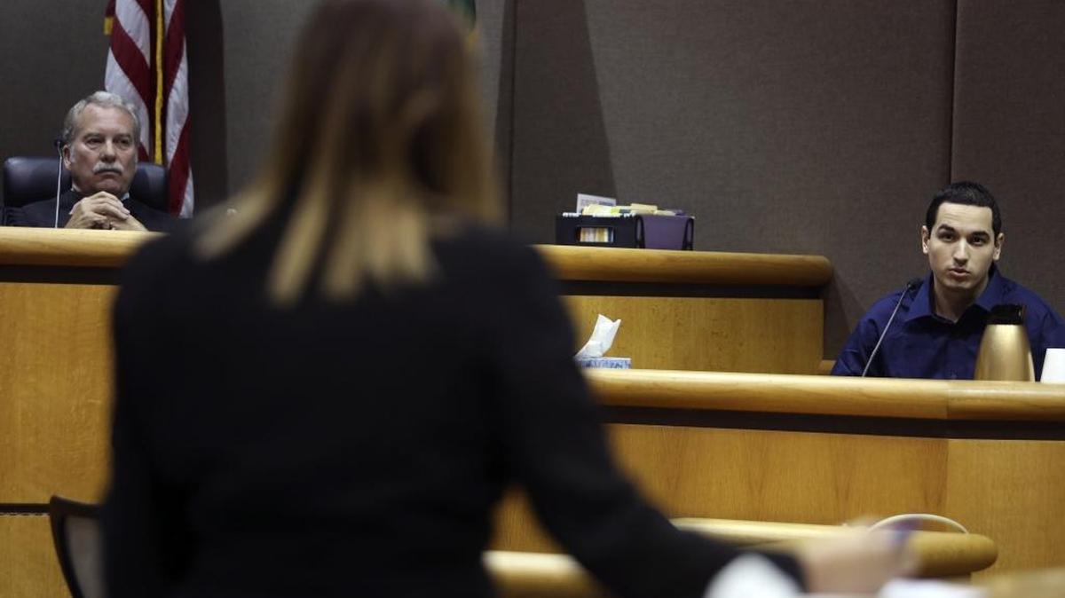Vicente Guizar Figueroa, right, answers questions from his defense attorney, Catherine Harkins, as Judge Vic VanderSchoor looks on Thursday during Figueroa’s trial in Benton County Superior Court for the February 2011 home invasion and kidnapping of a Kennewick family.