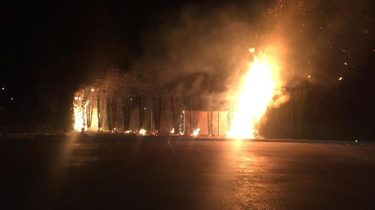 Pasco police caught a picture of the fire that tore through the arborvitae along the border of Tri-Cities Community Health Wednesday morning.