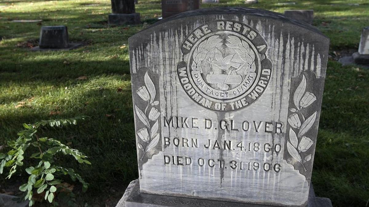 A headstone marks the burial site for Marshal Mike Glover in the Riverview Heights Cemetery in Kennewick. Glover and three others were killed in a shootout Oct. 31, 1906 in downtown Kennewick. The shootout is now known as the "Great Halloween Massacre."