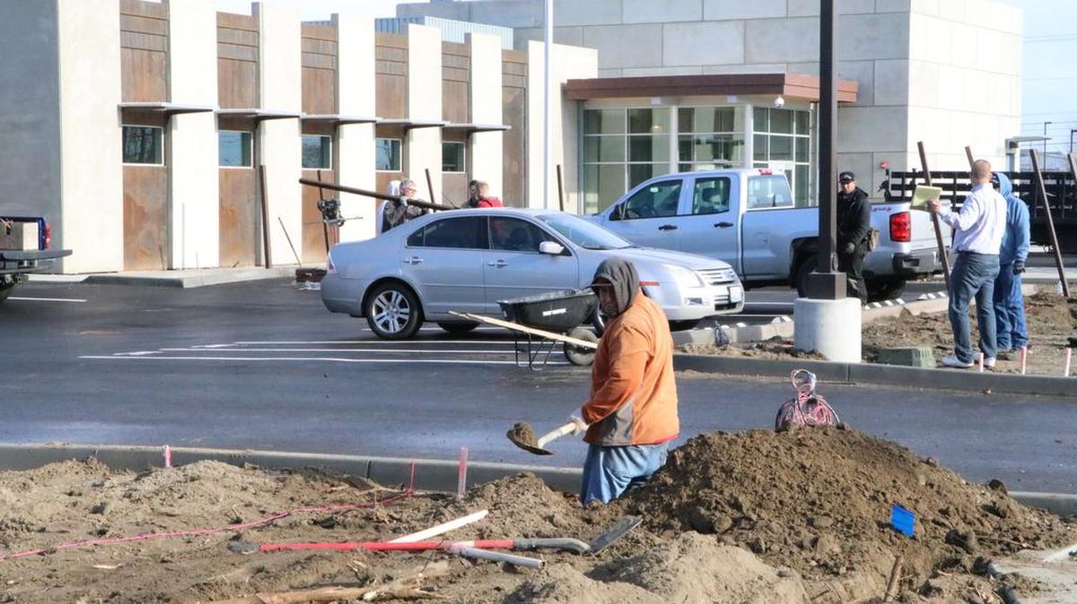 Crews continue working on the new Pasco Police Department building earlier this week.