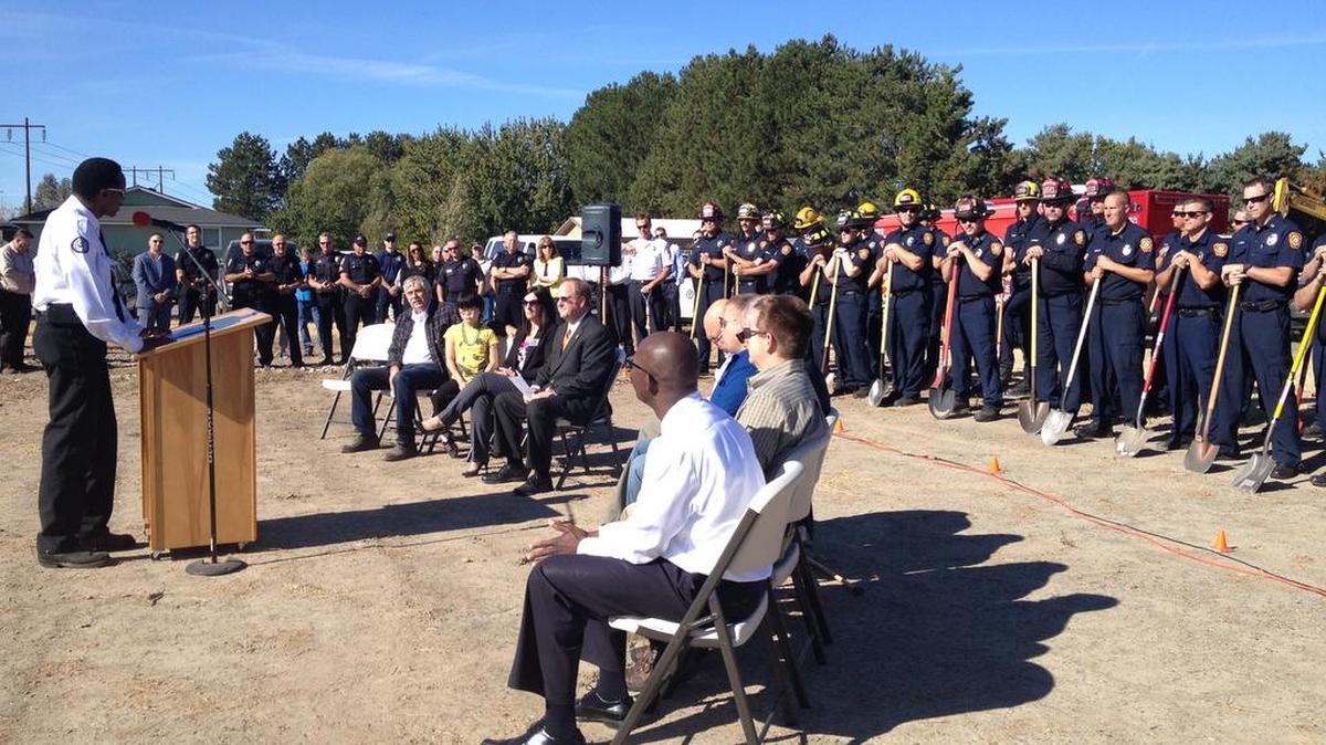 
Kennewick Fire Chief Vince Beasley speaks at a ground-breaking ceremony Tuesday for the new station 5 at 6016 W. 10th Avenue at Kellogg Street.
