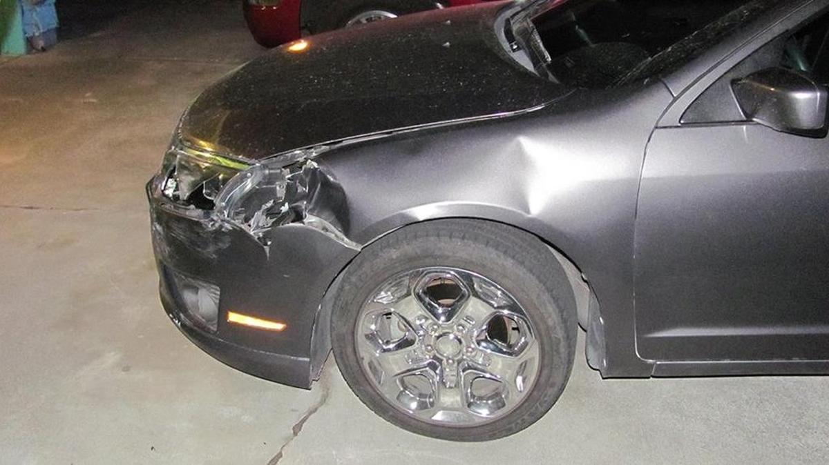 Kennewick police say this Ford Focus hit another car Monday night and then drove away. A witness followed the driver, who was later arrested for DUI and hit and run.