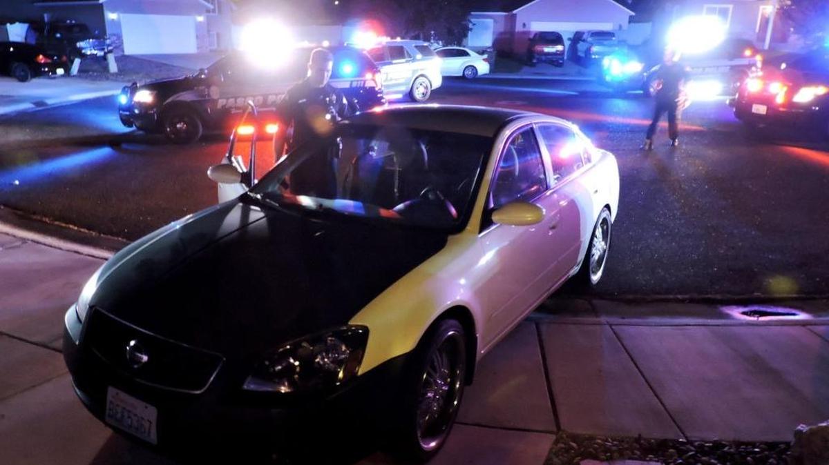 Police caught up to the passenger that was in this Nissan Altima after he ran, shoeless, from Pasco officers early Tuesday morning.