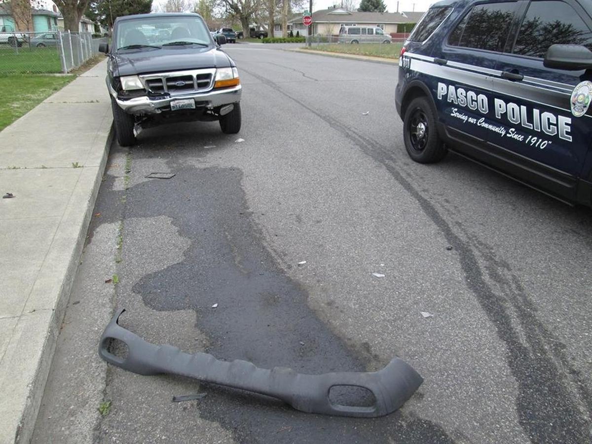 Pasco police officers followed the large trail of fluid that was left in the road following a hit-and-run.