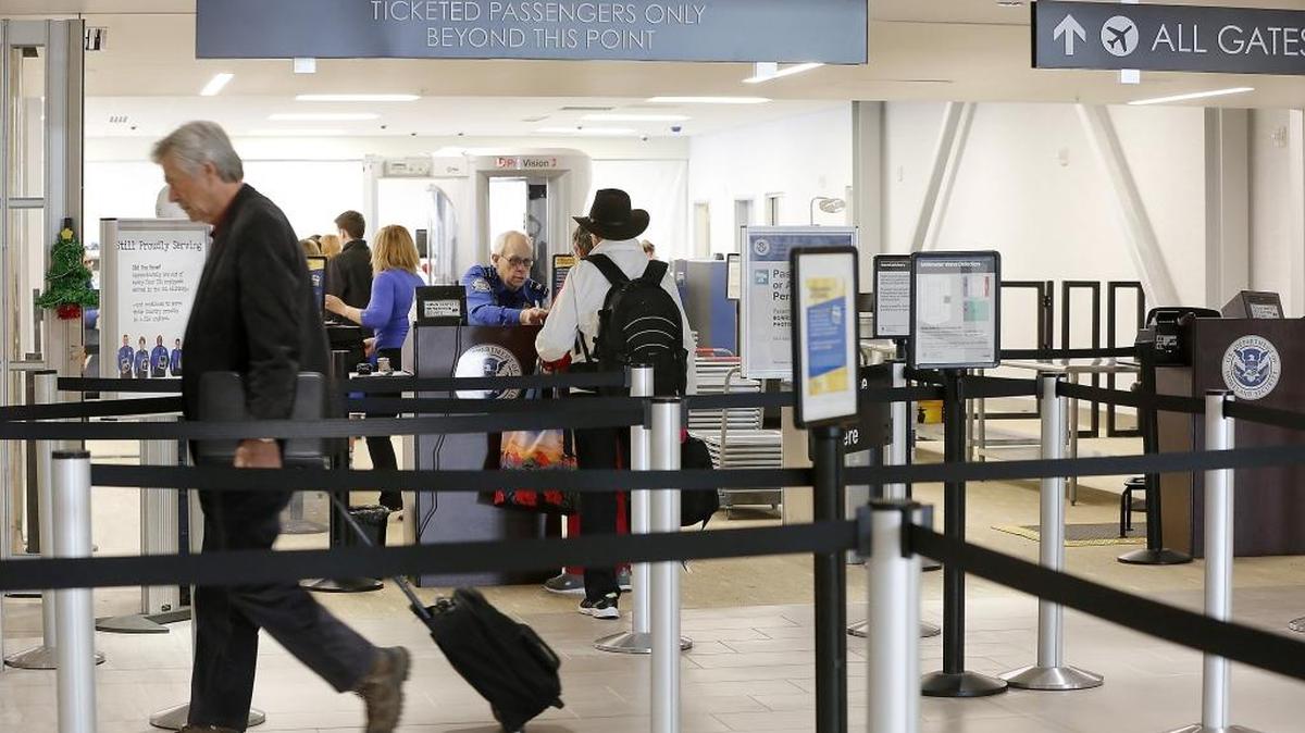 Passengers at the Tri-Cities Airport in Pasco file through the Transportation Security Administration security checkpoint in 2016