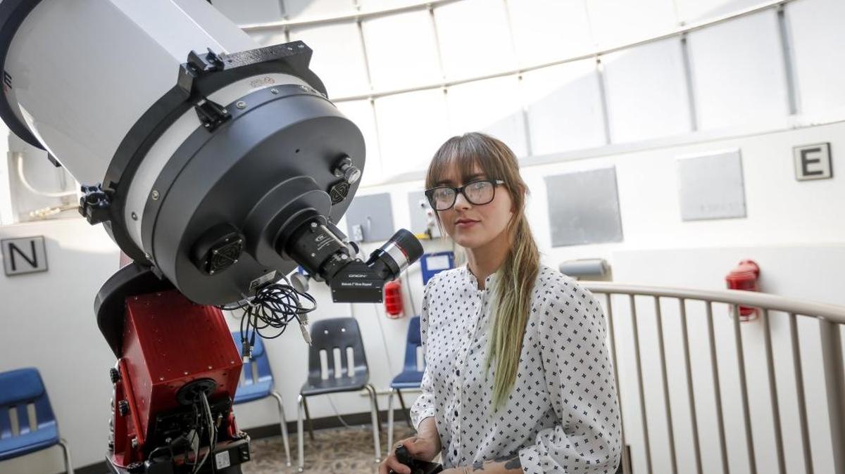 Stevie Holly-Knox, a Columbia Basin College student, poses for a photo inside of The Moore Observatory at Columbia Basin College. Holly-Knox will be transferring to University of Washington to finish her degree in astrophysics. She is one of 304 students nationwide who earned a trip to visit NASA through the Community College Aerospace Scholars program.