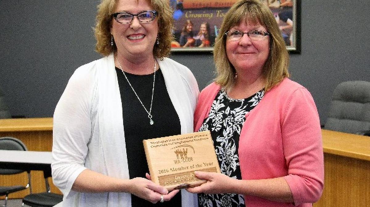 From left to right: CTE Director for the Richland School District Claudia Cooley and Hanford Career Choices and Work Based Learning teacher Laurie Price.