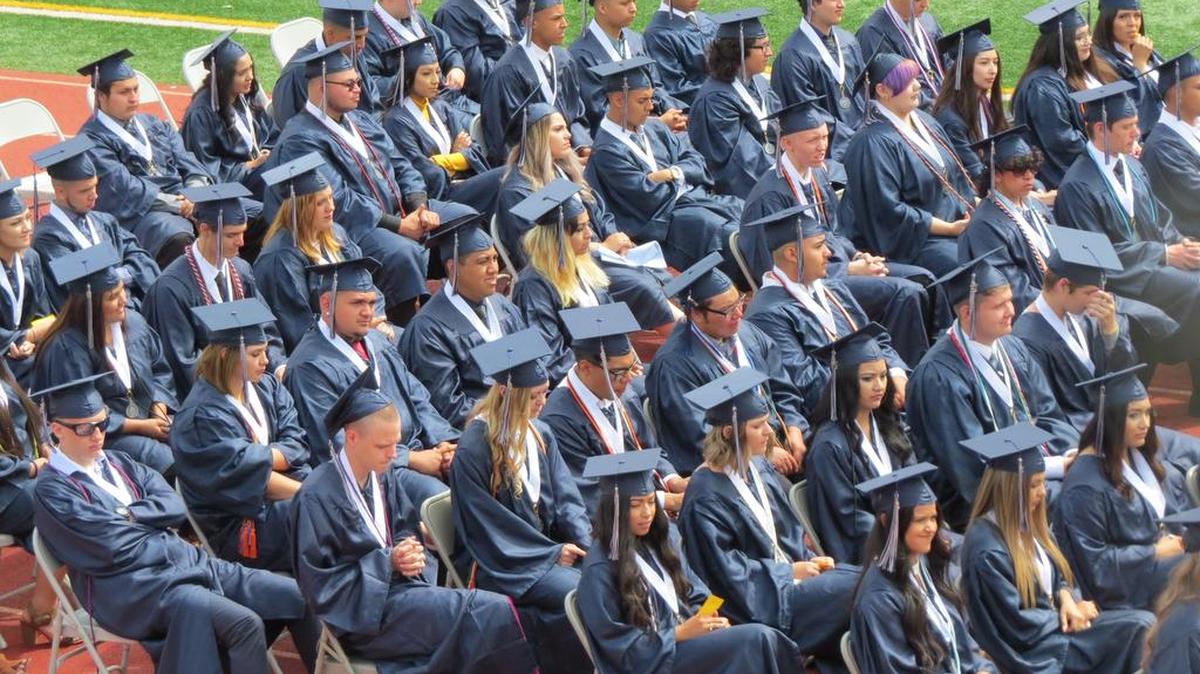 Hundreds of Chiawana High School graduates attend the school’s outdoor commencement ceremony in Pasco in 2018.