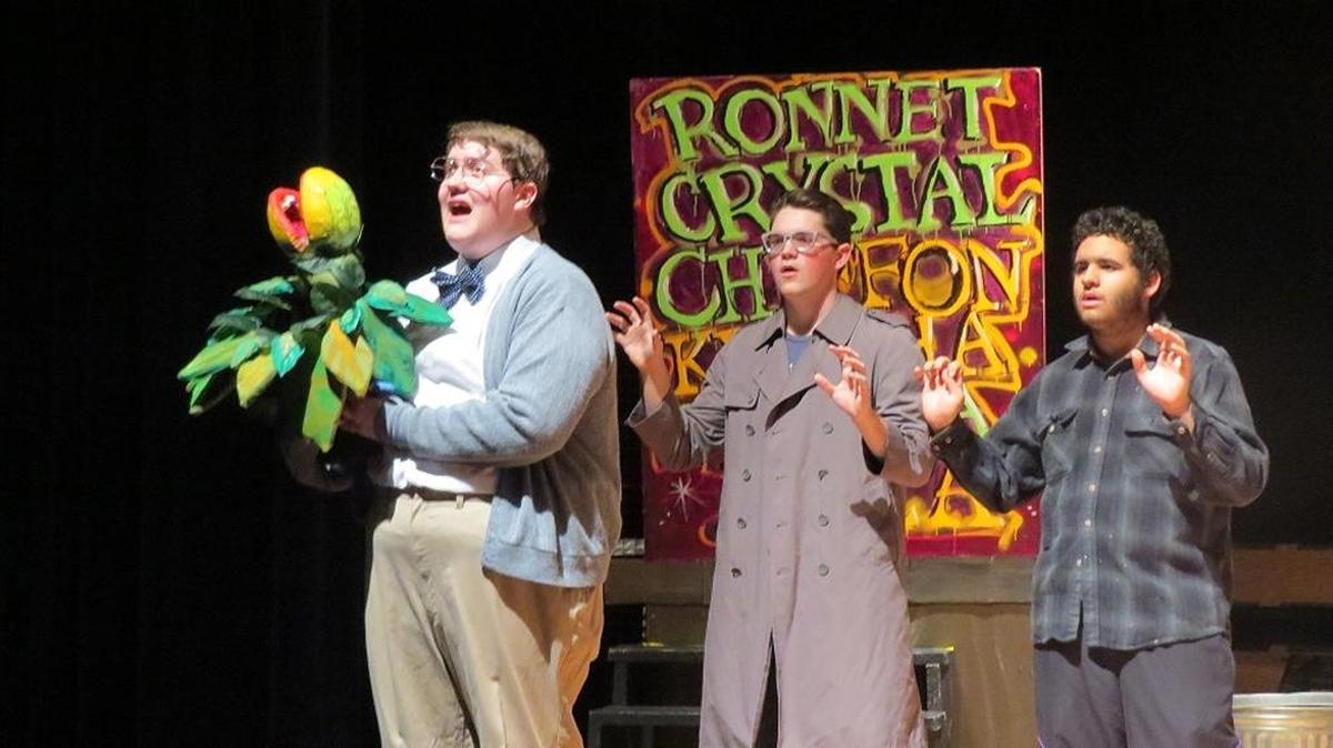 Matt Pope, left, plays Seymour in the Southridge High School production of Little Shop of Horrors.