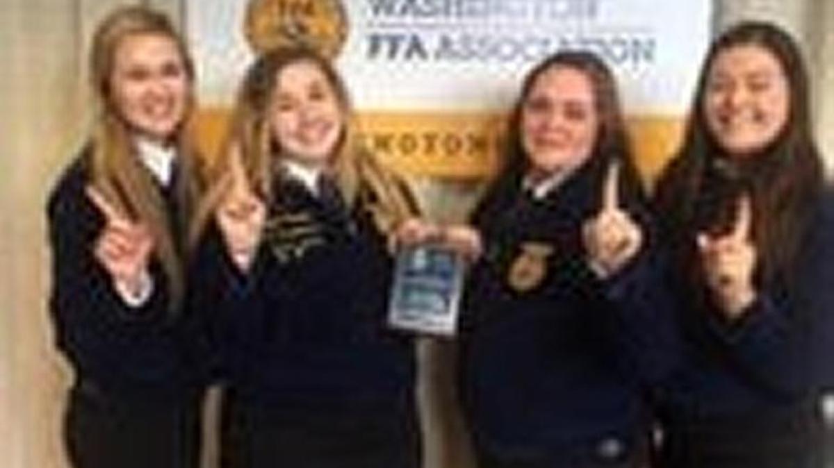 Holly Wood, from left to right, Taylor Woehle, Cheyenne O’Hair and Chelsey Munden