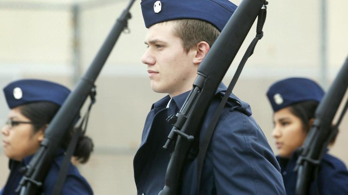 Kennewick High School students during ROTC drill practice at the school’s tennis courts in 2014, the first year of the program there. The program is wanting to add a marksmanship course to its offerings.