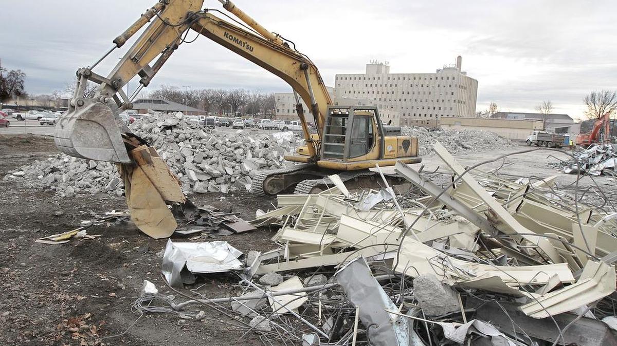 The buildings on Northgate Drive between the Richland library and the Federal Building are torn down in this January 2016 photo to make way for Columbia Basin College’s new $16.1 million health sciences building. The college and Richland School District are considering locating a new Health & Science Academy for high school age students in the building.