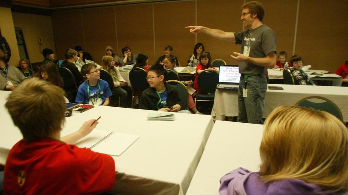 Author Royce Buckingham, a Hanford High School graduate, presents a screenplay writing workshop at the Cavalcade of Authors event in 2010. Between 900 and 1,000 students are expected to participate in this year’s event on March 11.