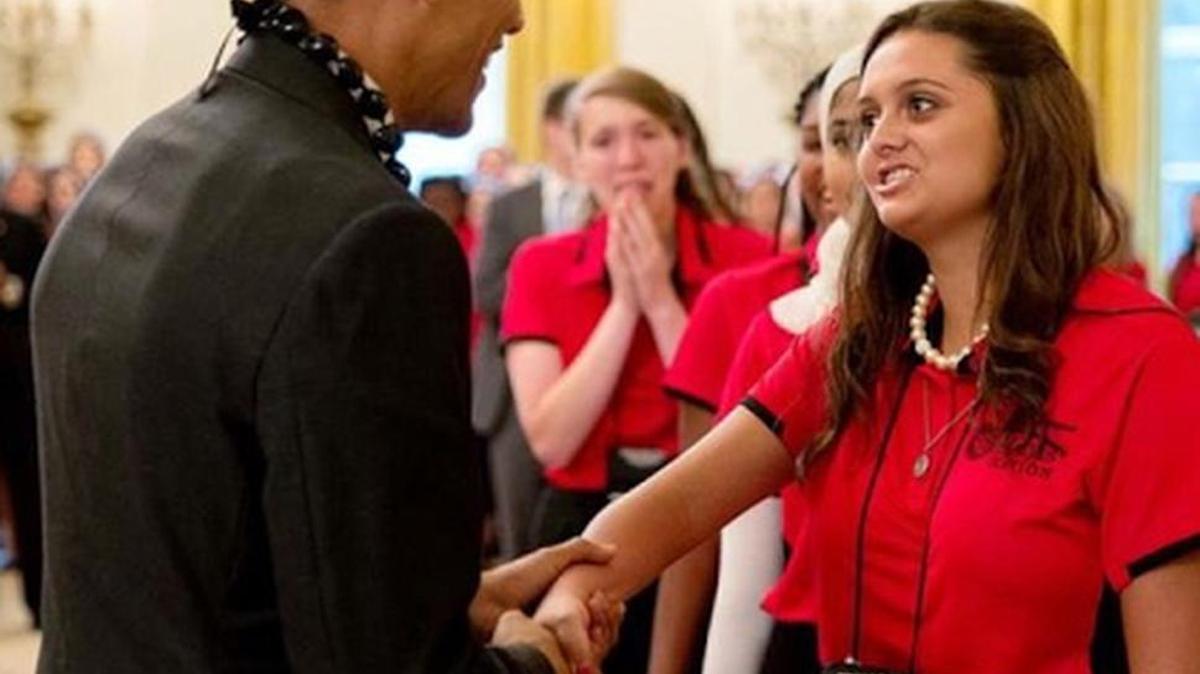 
President Obama greets Prosser High senior Joslyn Felicijan at a recent ceremony.


