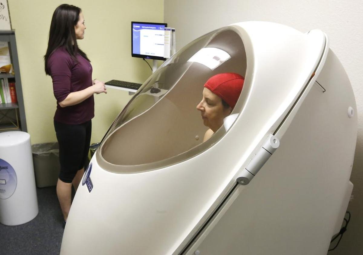 The Bod Pod uses air displacement to measure a person’s composition of body fat and lean muscle mass. Watch a video at tricityherald.com/video.