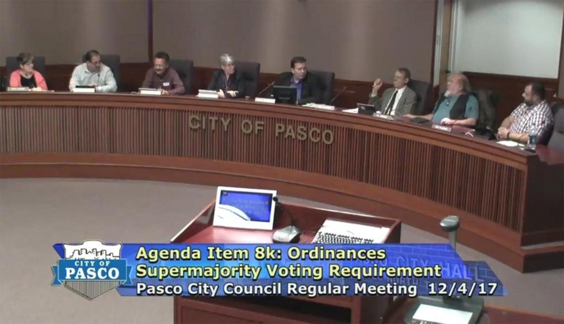 Former Pasco City Councilman Tom Larsen, third from the right, died Wednesday. He did not seek re-election last fall after 16 years on the council.