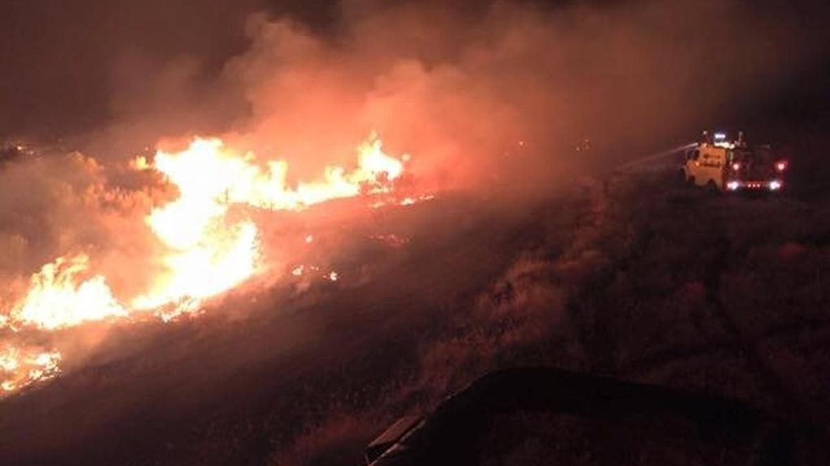 The USDA Farm Service Agency has funds to help address damage caused by the Kahlotus and Palouse Falls fires in Franklin County over the summer. Above, fire burns near Kahlotus.