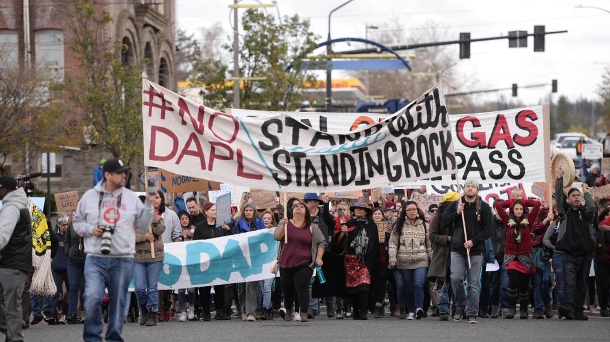 Protesters march Nov. 15 in downtown Bellingham to show solidarity with the Standing Rock Sioux tribe in its fight against the $3.8 billion Dakota Access pipeline. A protest is planned in Richland on Nov. 20.