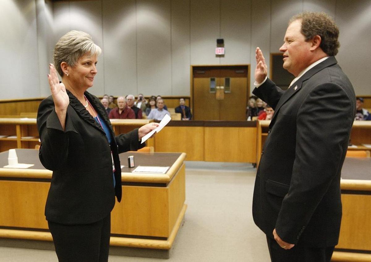 Jerome Delvin, was sworn in as Benton County Commissioner in 2012 by his wife, Benton County Auditor Josie Delvin. Rep. Larry Haler, R-Richland, introduced a bill to ban candidates for running for offices in agencies where they have near relatives.